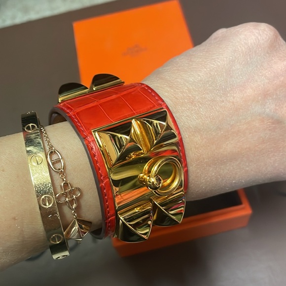 Hermes CDC Crocodile GHW Geranium Bracelet - Picture 8 of 8
